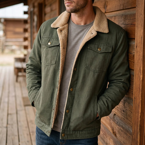 AlpineTrail - Men's Lined Button-Down Sherpa Jacket