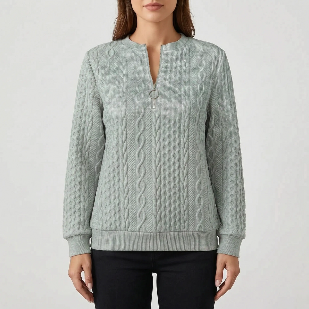 CableLuxe | Women's Zip Up Sweater
