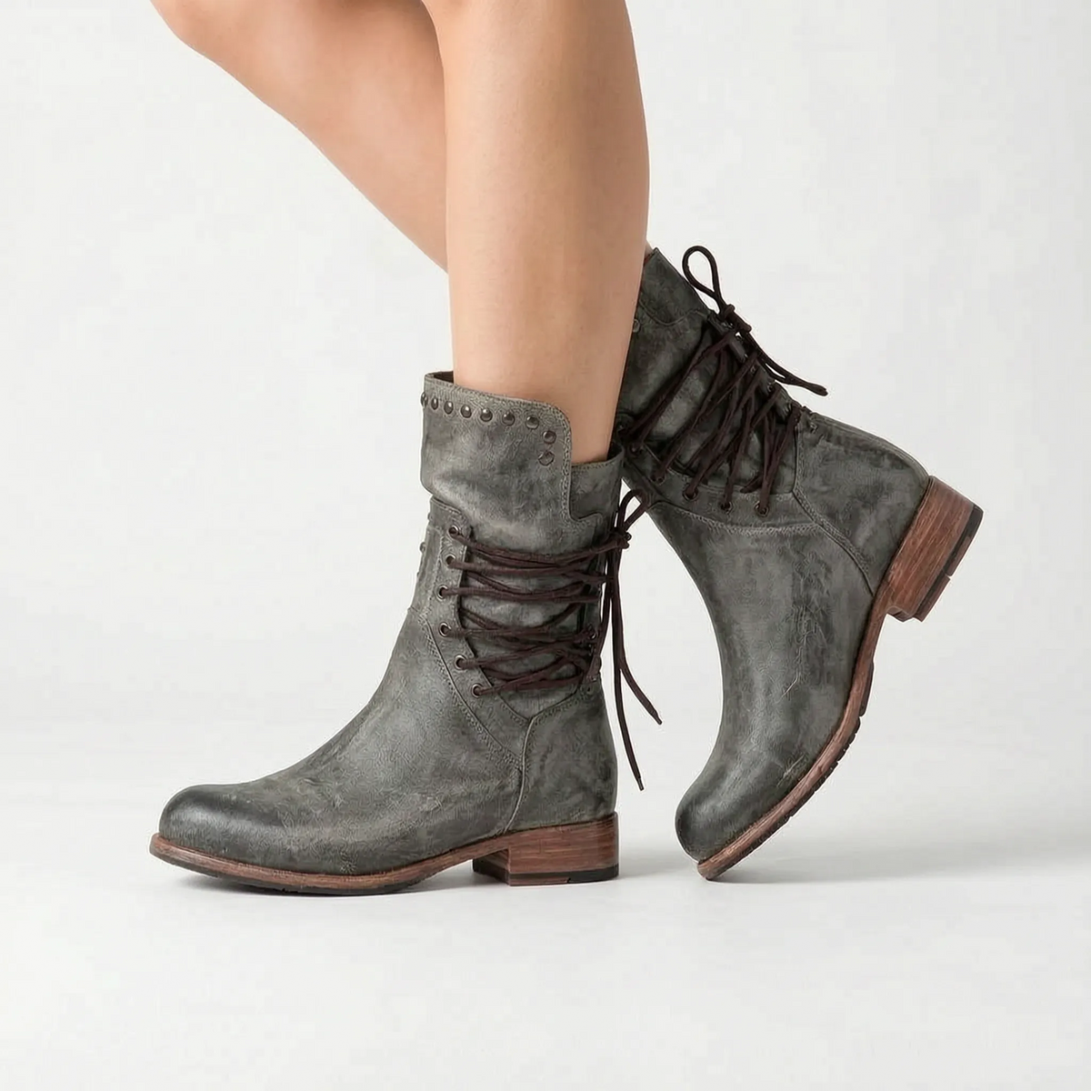 Treadis | Women's Chunky Heel Lace-Up Ankle Boots