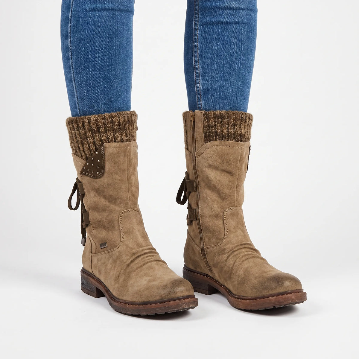 WinterStrides | Casual Knit-Collar Winter Ankle Boots
