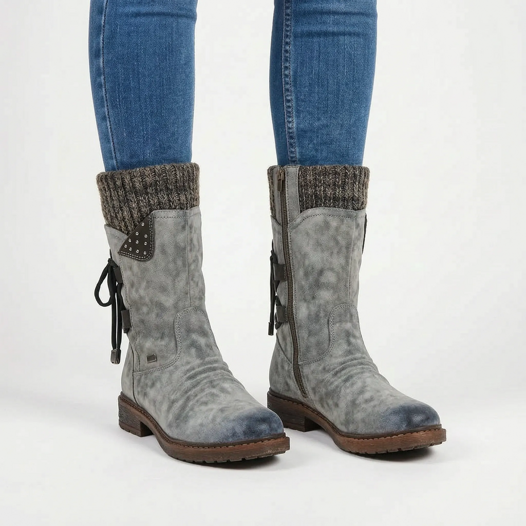 WinterStrides | Casual Knit-Collar Winter Ankle Boots