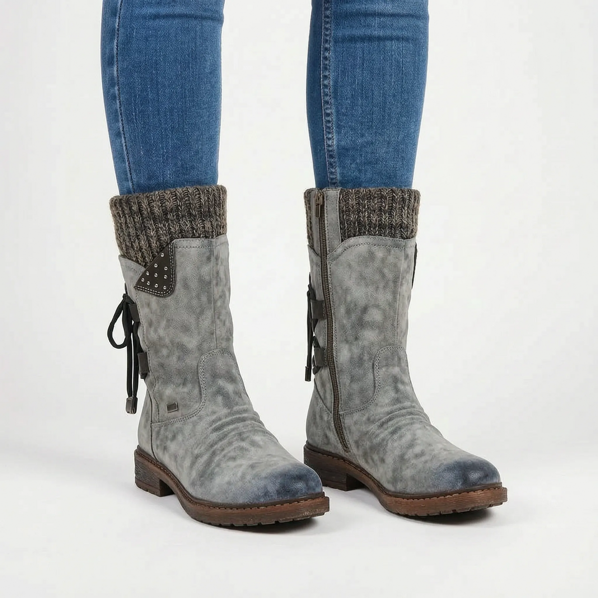 WinterStrides | Casual Knit-Collar Winter Ankle Boots