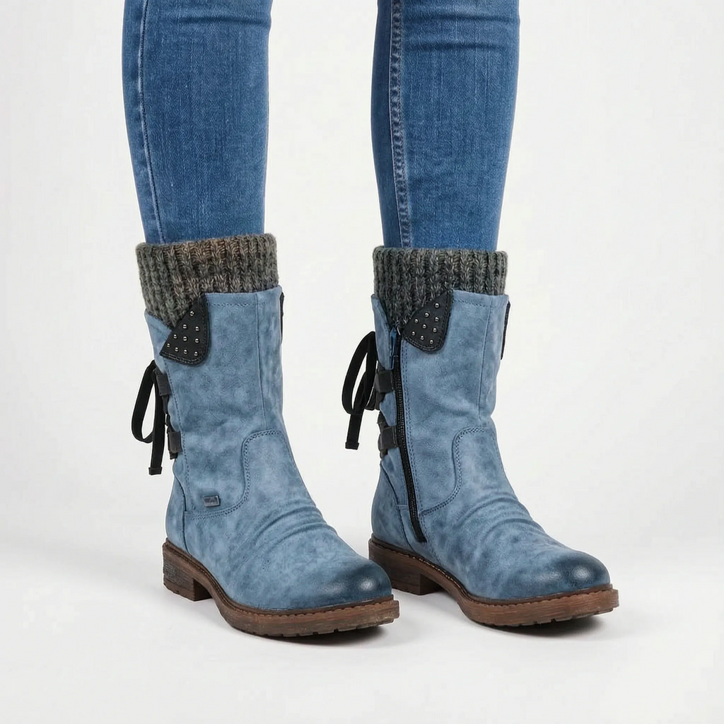 WinterStrides | Casual Knit-Collar Winter Ankle Boots