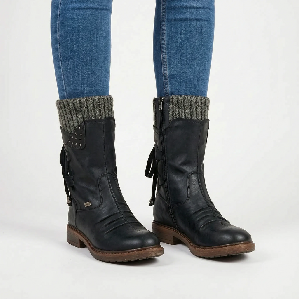 WinterStrides | Casual Knit-Collar Winter Ankle Boots